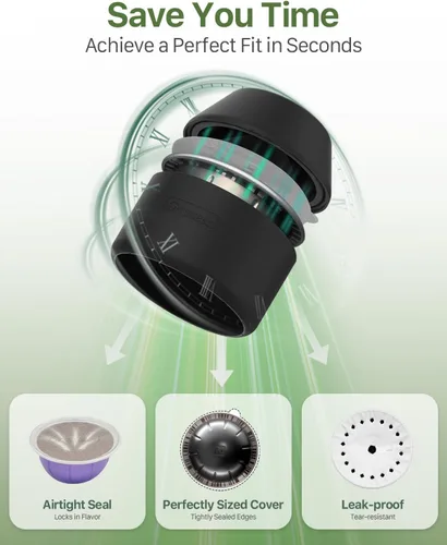 Vista 4 de Grasseed Kit de cápsulas reutilizables VertuoLine para cápsulas Nespresso con 50 tapas de sellos de papel de aluminio, cápsulas de café recargables