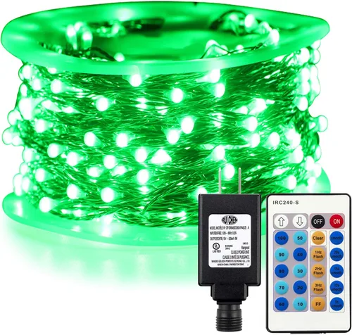 Vista 10 de RUICHEN Guirnalda de luces regulables enchufables de 66 pies, 200 luces LED de alambre de cobre con control remoto, blanco cálido