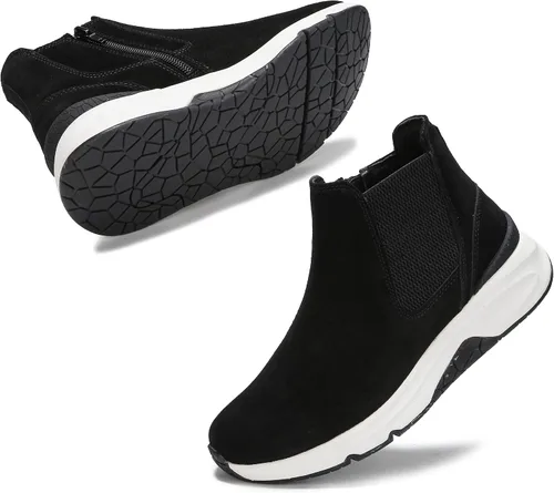 Vista 3 de DASENGYE Botas Chelsea de ante antideslizantes para mujer, botines elásticos de moda, cómodos, sin talón, zapatos para caminar para mujer