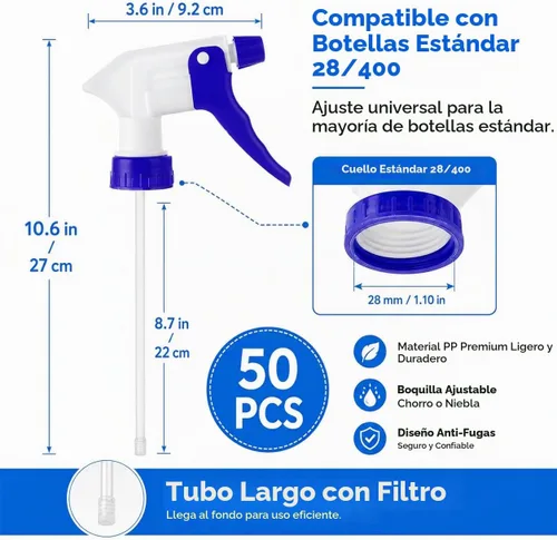 Vista 2 de Paquete de 50 boquillas de repuesto para botellas de pulverización, reemplazo de tapas de botellas de pulverización, 28-400 disparadores
