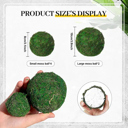Vista 2 de Jetec 18 piezas de bolas decorativas para centros de mesa, bolas de musgo verde, cordón de mimbre y ratán, rellenos para cuencos decorativos