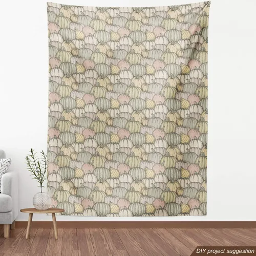 Vista 4 de Ambesonne The Yard, tela de calabaza orgánica dibujada a mano, tela decorativa para tapicería y detalles del hogar, 1 yarda, mostaza beige