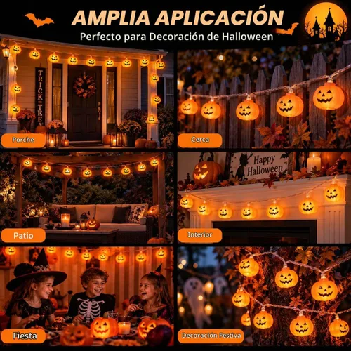 Vista 7 de Guirnalda de luces de calabaza de Halloween, 20 pies, 40 LED, control remoto, 8 modos