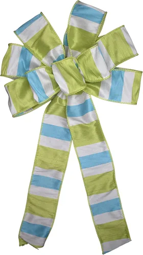 Vista 5 de Small 5-6" Aqua and Lime Striped Wired Wreath Bow