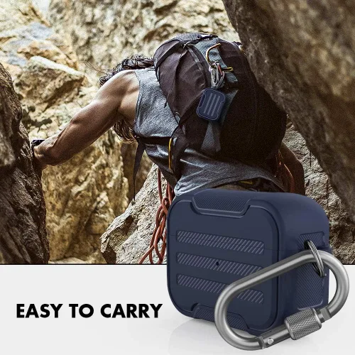 Vista 6 de AhaStyle AirPods Pro Funda rígida resistente a prueba de golpes compatible con Apple AirPods Pro 2019 (azul oscuro)
