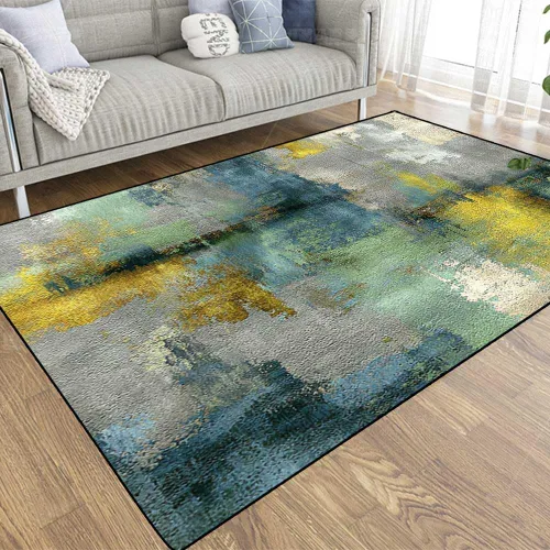 Vista 33 de TOMWISH - Alfombra abstracta pintada a mano en blanco y negro con pintura dorada, sala de estar, dormitorio, decoración de suelo, alfombra
