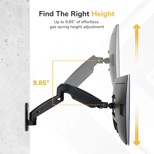 Vista 5 de Mount-It! Brazo de montaje de monitor en pared, resorte de gas de movimiento completo, se adapta a pantallas de 13–32" hasta 14.3 lbs, VESA 75x75