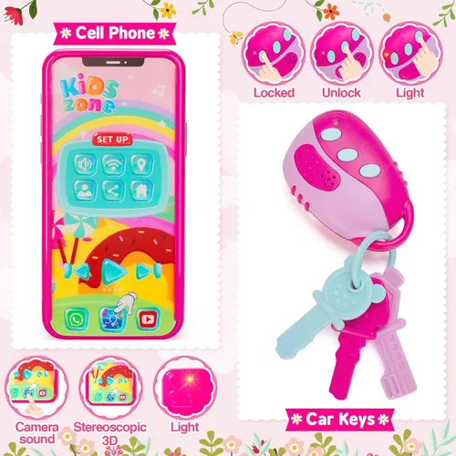 Vista 5 de Officygnet Bolso de Juguete para Niñas, 1, 2, 3 Años de Edad, Bolso de Niña Pequeña Juguetes con Kit de Maquillaje de Fantasía, Juguete de Juego