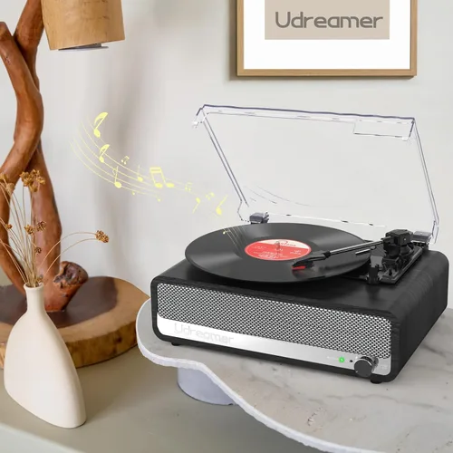 Vista 8 de Reproductor de discos de vinilo con altavoces integrados, tocadiscos de 3 velocidades con Bluetooth 5.3 más reciente, entrada AUX, conector