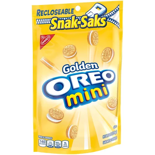 Vista 10 de Galletas sándwich mini OREO Golden, sabor vainilla, 1 paquete resellable Snak-Sak, 8 oz