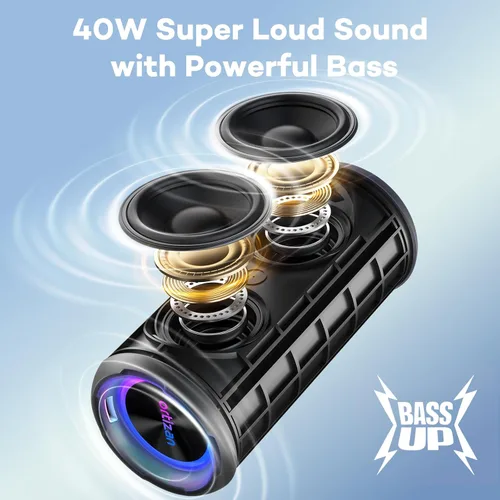 Vista 2 de Ortizan Altavoz Bluetooth portátil inalámbrico (2.ª generación), sonido fuerte de 40 W y graves profundos, 30 horas de reproducción, IPX7