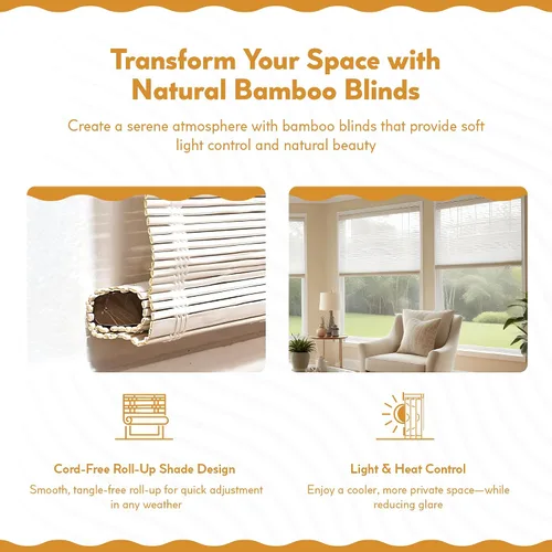 Vista 3 de Radiance, cortinas inalámbricas, romanas, de bambú, madera balsa - 23 persianas, 24 pulgadas de ancho x 64 pulgadas de largo