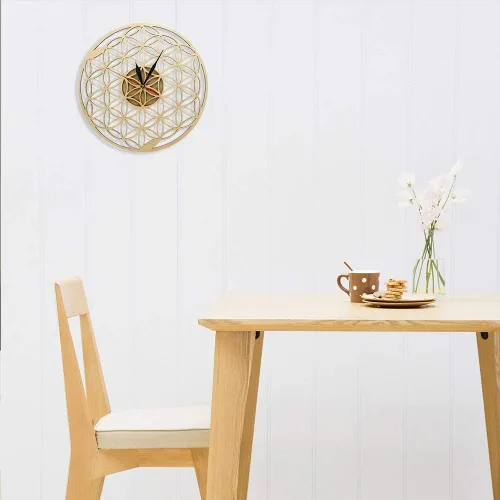 Vista 7 de The Geeky Days Flower of Life Intersect Rings Reloj de pared de madera geométrica geometría sagrada Reloj decorativo Reloj de inauguración