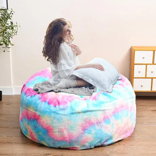 Vista 60 de HDMLDP - Funda de puf para niños y adultos, sin relleno, funda cómoda, esponjosa y redonda, para sofá tipo puf, para silla de lectura, silla de Gris