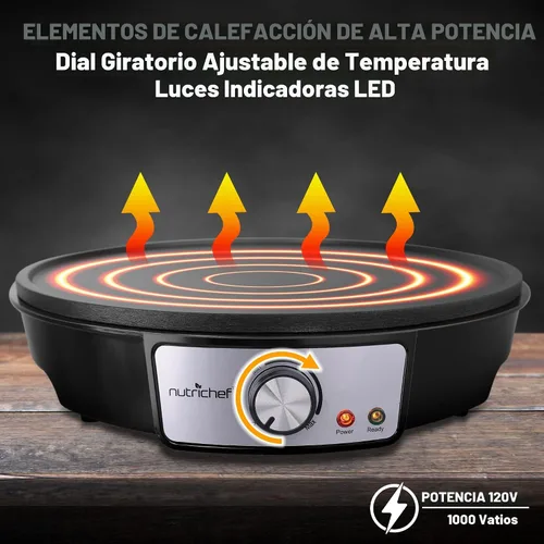 Vista 6 de nutrichef Sartén eléctrica para crepas y plancha, encimera antiadherente de 12 pulgadas, indicadores LED y control de temperatura ajustable, incluye