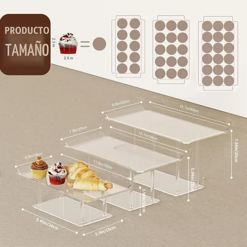 Vista 2 de HeiMma Juego de 3 Piezas para Exhibición de Mesa de Postres, Soportes Transparentes de Acrílico para Buffet, Elevador para Cupcakes, Postres