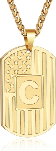 Vista 7 de Bellino Regalos de graduación – Collar con letra inicial de la A a la Z para hombres, niños, adolescentes, acero inoxidable, bandera estadounidense