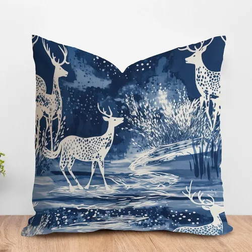 Vista 23 de ArogGeld Fundas de almohada de antílope blanco y flor azul de granja de acuarela animal azul ciervos blancos de lino blanco funda de almohada