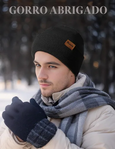 Vista 6 de Gorro de punto para hombre y mujer, gorro de invierno de punto, gorro de calavera, gorro de nieve a rayas, gorro térmico con puños 2p-negro+verde