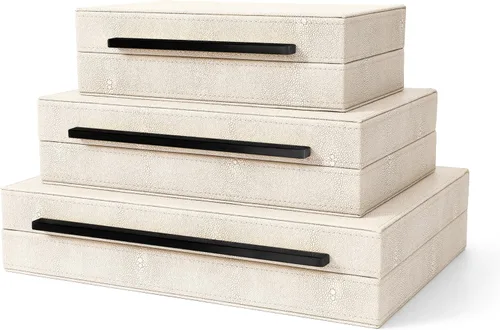 Vista 17 de Sagala Caja Decorativa Negra de Shagreen Con Mango Dorado, Caja Organizadora de Joyas Caja Guardadora, Caja de Almacenamiento de Cuero Sintético