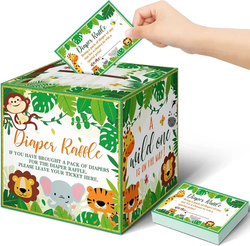 Vista 11 de Teling 51 boletos para rifas de pañales con caja de tarjetas, decoración de baby shower, caja de revelación de género para fiesta de rifas