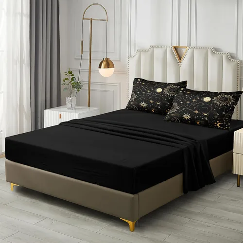 Vista 7 de Bedding_Dreamer Juego de ropa de cama Queen en una bolsa, diseño de sol y luna, espacio misterioso, decoración del hogar, edredón de plumón