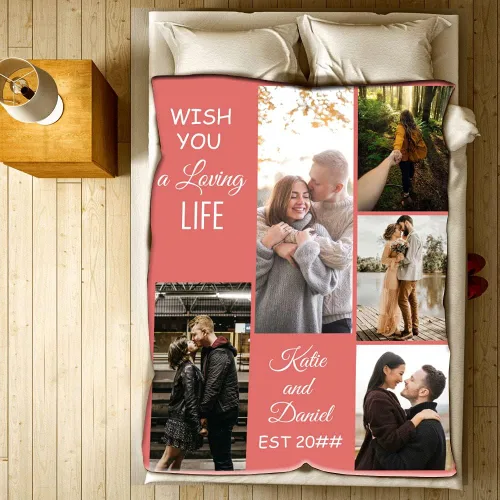Vista 4 de Manta de collage de fotos personalizada, manta de boda. Manta de forro polar suave y acogedora, manta de fotos personalizada. Regalo para boda