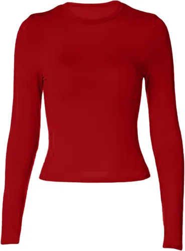 Vista 7 de Camisetas cortas de manga larga con cuello alto para mujer, básicas, ajustadas, para salir, Y2K, ropa de invierno, cuello redondo, camisetas sólidas