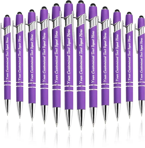 Vista 57 de Bolígrafo personalizado, 50 bolígrafos personalizados, grabado a granel con logotipo de nombre, lápiz digital de tinta negra suave con toque