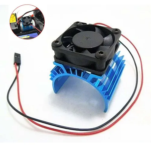 Vista 2 de Disipador de calor de motor eléctrico RC de aleación de aluminio con ventilador de enfriamiento de 5 V para 1/8 1/10 RC Car Truck Buggy Crawler 540