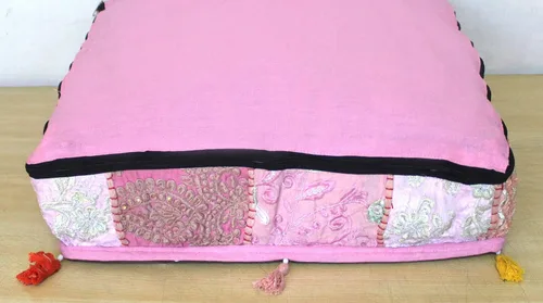 Vista 9 de CRAFT KALA Funda de Puf Tradicional de Retazos Cuadrada India Pufs de Sala de Estar India Otomana de Diseñador Bordada Decorativa Hogar Vida Rosa