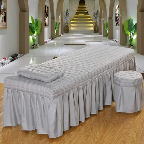 Vista 7 de Juego de 3 piezas de mesa de masaje para salón de belleza, sábana de cama, falda de spa, cubierta completa con funda de almohada, funda de taburete..