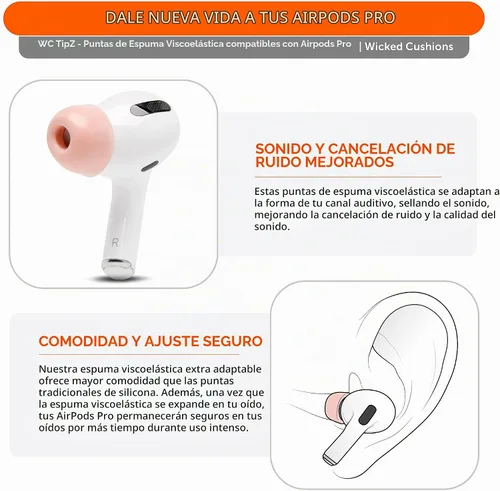 Vista 5 de WC HookZ + WC TipZ - Combo de ganchos para las orejas y puntas de espuma viscoelástica para Airpods Pro de Wicked Cojines, color rosa