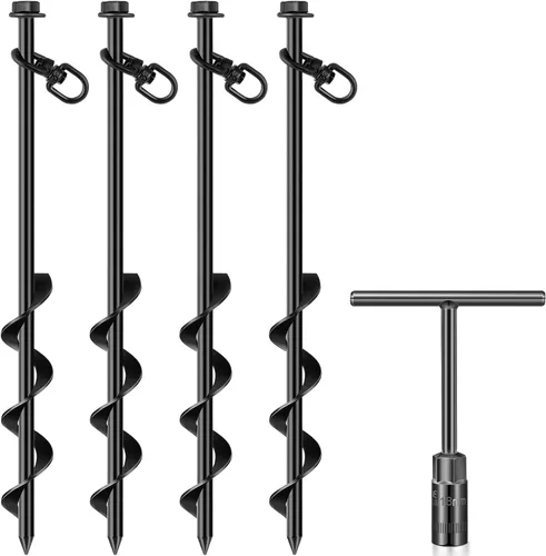 Vista 15 de Hiboom 4 anclajes de tierra con mango en T, llave hexagonal para cama elástica, kit de tornillos de anclaje de tierra, accesorios inflables