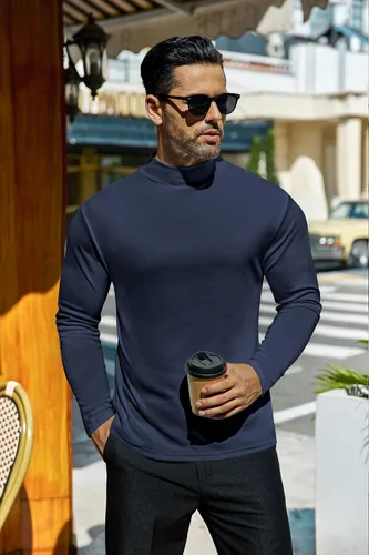 Vista 3 de Ekouaer Camisas de manga larga con cuello alto falso para hombre, suéter térmico ligero