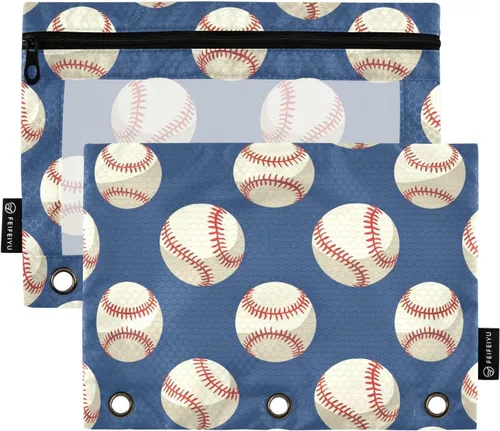 Vista 7 de Estuche para lápices de fútbol de fútbol en campo para carpeta de 3 anillas, paquete de 2 bolsas impermeables para lápices, estuche transparente