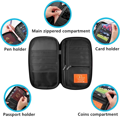 Vista 44 de VanFn Cartera RFID para pasaporte de viaje, soporte para pasaporte familiar, organizador de documentos de viaje serie P.Travel (nailon, gris)