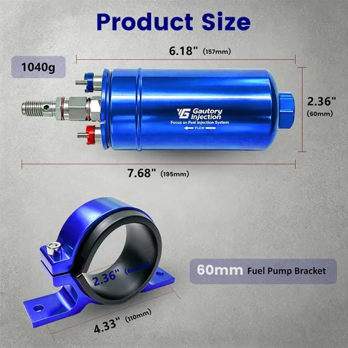 Vista 4 de Bomba de combustible eléctrica en línea externa de alto flujo 300LPH universal 12V azul