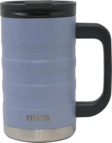 Vista 8 de MIRA Taza de café aislada de 14 onzas con asa, termo de acero inoxidable con tapa segura, taza para bebidas calientes y frías, azul almirante