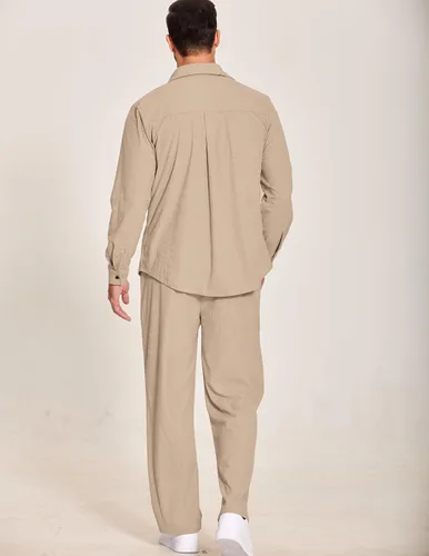 Vista 4 de COOFANDY Men's 2 Piece Outfits Casual Track Suits Corduroy Button Down Shirts and Elastic Waistband Pant Sets