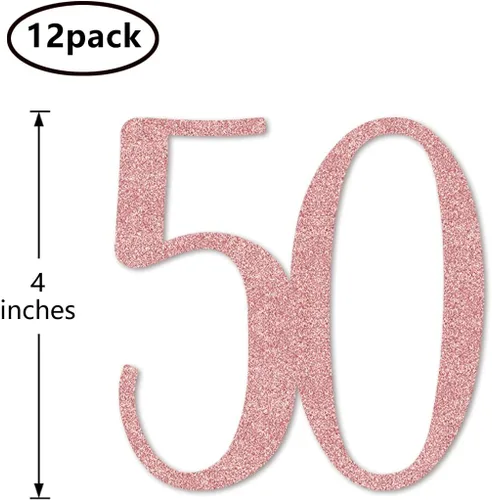 Vista 2 de Números recortados con 50 números recortados de oro rosa, decoración de aniversario para fiesta de cumpleaños con purpurina número 50, artículos