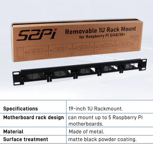 Vista 8 de GeeekPi 19 pulgadas 1U Rack Mount para Raspberry Pi 5/4B/3B+/3B, con soportes frontales extraíbles, compatible con gabinetes de servidor de 19