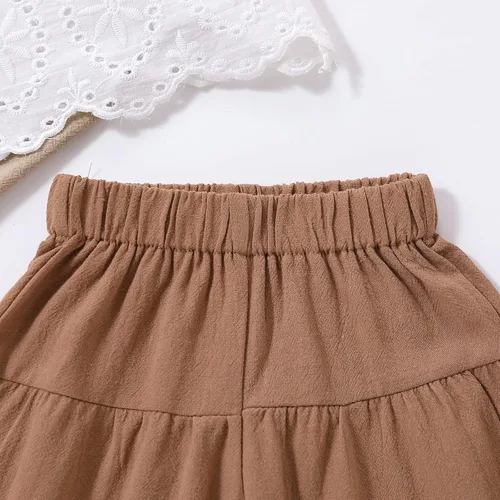 Vista 5 de mlpeerw Conjunto de ropa de verano para niñas pequeñas, sin mangas, chaleco superior + pantalones largos rectos, 2 piezas, 1-6 años, Encaje