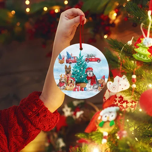 Vista 6 de Adorno de Navidad de familia de cinco, adorno de Beagle, adorno de Navidad de pastor alemán, adorno colgante de perdiguero dorado, adorno