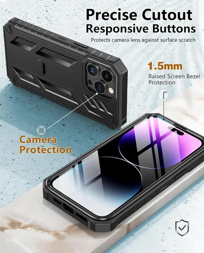 Vista 7 de para Funda iPhone 14 Pro Max: Cubierta de teléfono celular resistente de grado militar con patada y funda Protección contra golpes de TPU