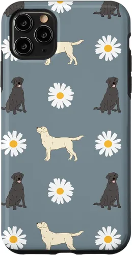 Vista 13 de Labrador Retriever y Daisy Flower Pattern - Carcasa para iPhone 17, color azul polvoriento