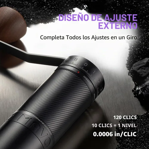 Vista 5 de MAVO Molinillo de café manual, Phantox Pro molinillo de café rebaba, núcleo de molienda profesional de acero inoxidable de 45 mm, capacidad 30 g