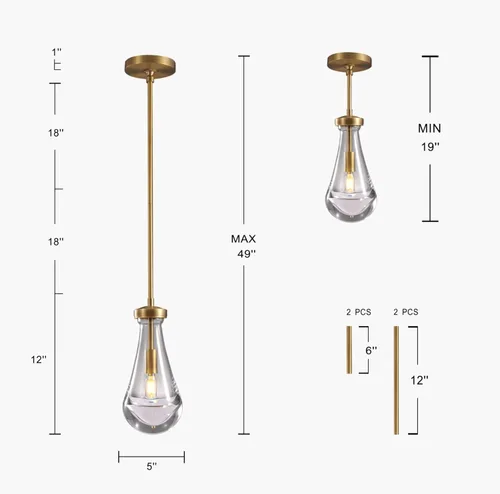 Vista 3 de Luces Colgantes Modernas de Gota de Lluvia, Luces Colgantes para Isla de Cocina, Lámpara de Comedor con Barra de Latón, Candelabro de Gota de Lluvia
