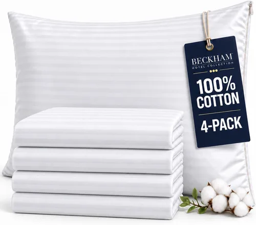Vista 11 de Beckham Hotel Collection Protectores de Almohada Tamaño Queen Blancos con Cremallera Juego de 2, Fundas Protectoras de Almohada de Algodón Suave