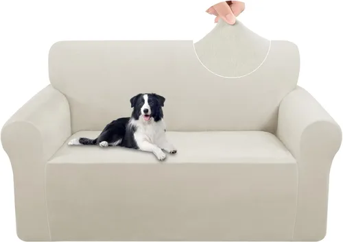 Vista 29 de U-NICE HOME Fundas de terciopelo para sofá, fundas elásticas para sofá de 3 cojines, protector de muebles (XL, grande, beige)